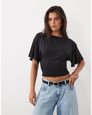 ASOS Slinky Slash Neck Top With Short Batwing Sleeves - Black