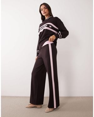 Kaiia Knitted Side Stripe Wide Leg Trackies Co-ord - Multicolor