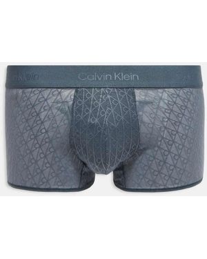 Calvin Klein Microfibre Emblem Print Lace Low Rise Briefs - Blue