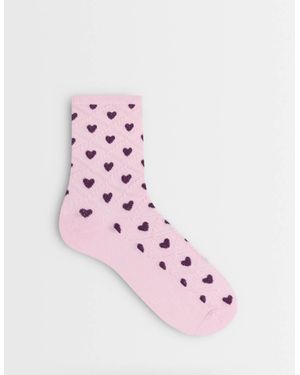 Pieces Enkelsokken Met Hartjes - Roze