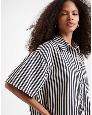 River Island Striped Boxy Denim Shirt - White