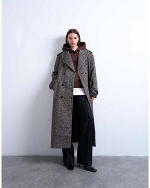 TOPSHOP Twill Super Longline Belted Coat With Wool - Grey