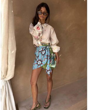 Never Fully Dressed Minigonna Avvolgente Blu Con Stampa - Marrone
