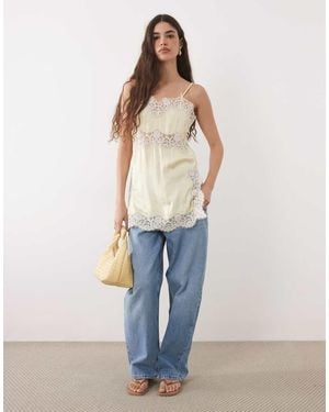 Nobody's Child Bellah Matt Satin Lace Detail Cami Top With Adjustable Straps - Natural