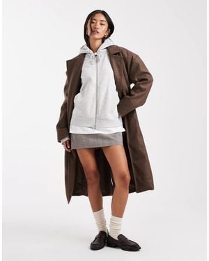 Brave Soul Faux Wool Longline Belted Overcoat - White