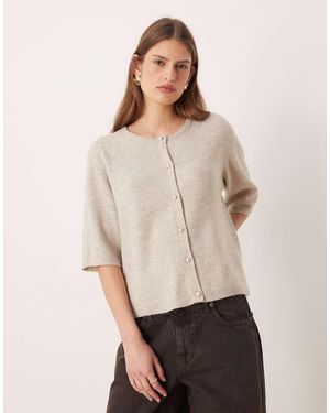 Jdy Pearl Buttons Short Sleeve Knitted Cardigan - Natural