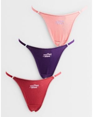 ASOS 3 Pack Sabrina Halloween Tanga Thong Pack With Embroidery - Red