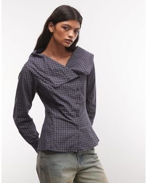 Weekday Chemise multi-style à col cheminée à carreaux et bleu - Gris