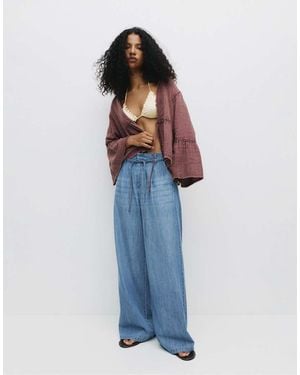 Pull&Bear Jeans Con Fondo Ampio Medio Con Coulisse - Blu