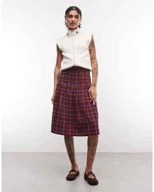 Reclaimed Vintage Check Kilt With frogging Trims - Red