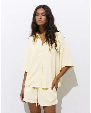 Pull&Bear Short Sleeve Linen Blend Shirt - Natural