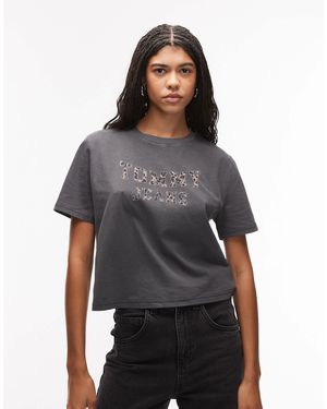 Tommy Hilfiger T-shirt coupe carrée avec logo à imprimé léopard - Gris