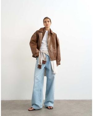 TOPSHOP Oversized Faux Leather Seam Detail Bomber Jacket - White