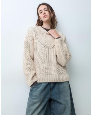 Object Textured Crew Neck Sweater Knit Sweater - Natural
