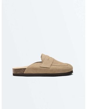 Oysho Split-suede Mules - White