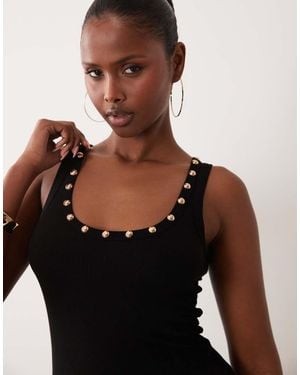 Never Fully Dressed Studded Ribbed Scoop Neck Vest - Black