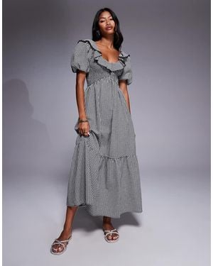 River Island V Neck Frill Midi Dress - Grey