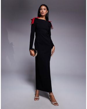 DASKA Bow Shoulder Maxi Dress - Blue