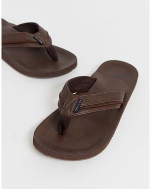 Hollister Tab Logo Leather Flip Flops - Brown