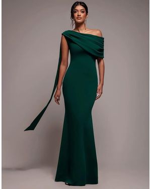 Goddiva Sash One Shoulder Bardot Maxi Dress - Green