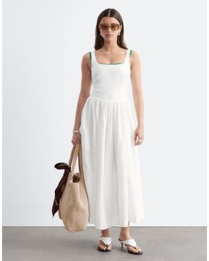 & Other Stories Corset Detail Midi Dress With Puff Skirt - White