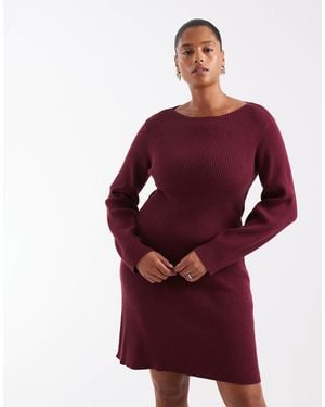 Vero Moda Langärmliges strick-minikleid mit u-boot-ausschnitt - Rot