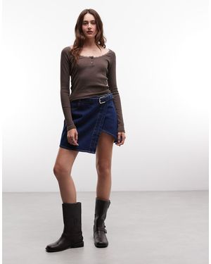 Noisy May Asymmetrische Denim Minirok Met Split En Riem - Blauw