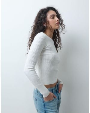 Hollister Figurbetonter zopfstrickpullover mit u-boot-ausschnitt - Grau