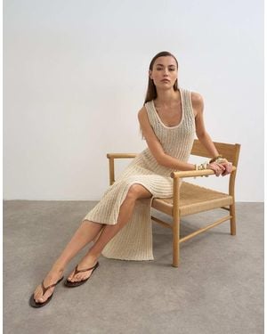 TOPSHOP Knitted Low Scoop Crochet Maxi Dress - Natural