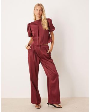 Pretty Lavish Satin Wide Leg Trouser Co-ord - Red