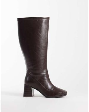 London Rebel Bridget Block Heeled Knee Boots - Brown