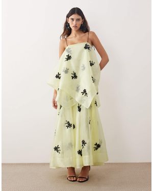 ARRANGE Organza Floral Embellished Trapeze Maxi Dress - Natural