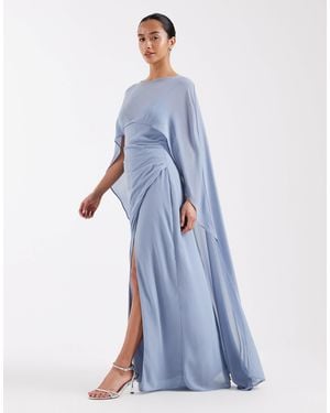 TFNC London Bridesmaids Chiffon Cape Detail Maxi Dress - Blue