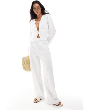 Pieces Crinkle Cotton Wide Leg Trouser Co-ord - White