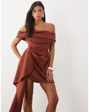 ASOS Vestito Mini Drappeggiato Bardot Con Gonna Asimmetrica - Rosso