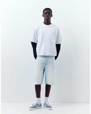 Pull&Bear Skater Denim Bermuda Shorts - White