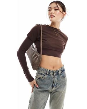 Edikted Vick Layered Cropped T-shirt - Brown