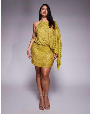 ASOS Asos Design Curve Asymmetric Cape Detail Allover Embellished Mini Dress - Yellow