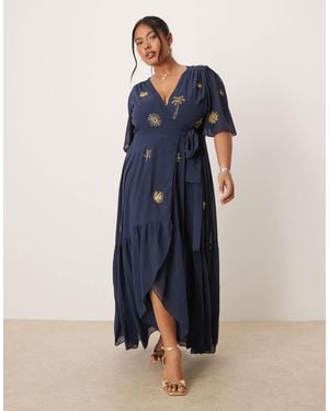 Hope & Ivy Plus Embellished Maxi Wrap Dress - Blue