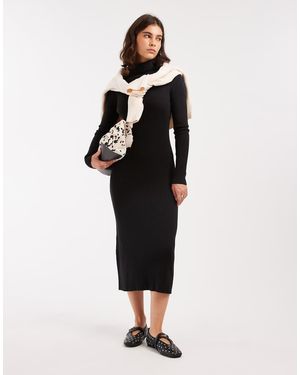Brave Soul Knitted Turtle Neck Ribbed Midi Jumper Dress - Black