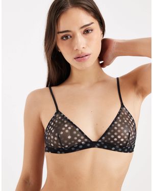 Weekday Mesh Triangle Bra With Messy Polka Dot Print - Black