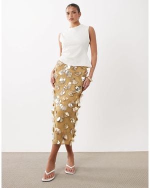 ASOS 3d Flower Embellished Volume Midi Skirt - White