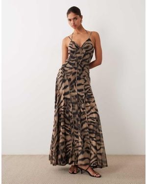 ASOS Mesh Maxi Dress With Seam Detailing - Brown