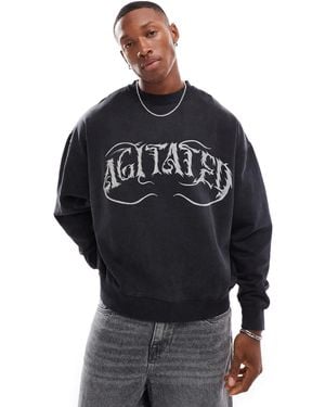 Pull&Bear Gothic Printed Sweatshirt - Black