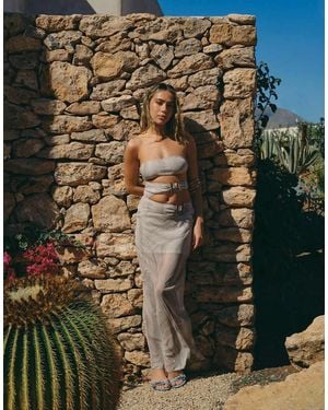 South Beach X Liv Silverman Glitter Mesh Maxi Dress With Cutout Detail - Green