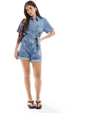 ASOS Boxy Playsuit With Belt - Blue