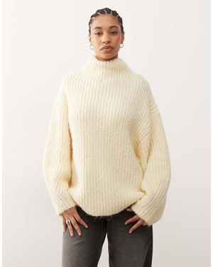 Monki Chunky Knit Turtle Neck Jumper - Natural