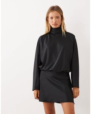Mango Robe courte à col montant et manches longues e - Noir