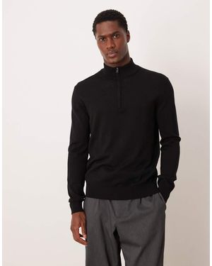 Mango Maglione 100% Lana Con Zip Corta - Nero