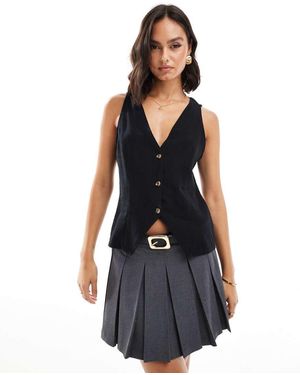 ASOS Gilet Taglio Lungo Effetto Lino Con Scollo A V - Blu